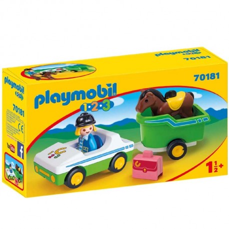 Playmobil 1.2.3 Coche con Remolque de Caballo
